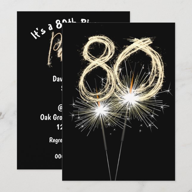 Invitation 80e anniversaire Sparklers de fête (Devant / Derrière)