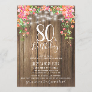 Invitation 80e anniversaire Surprise Brunch Rustic Floral Woo