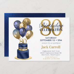 Invitation 80e anniversaire Surprise Navy Blue Cake