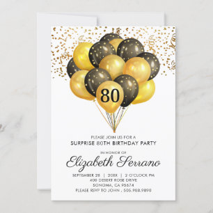 Invitation 80e anniversaire surprise Parties scintillant d'or