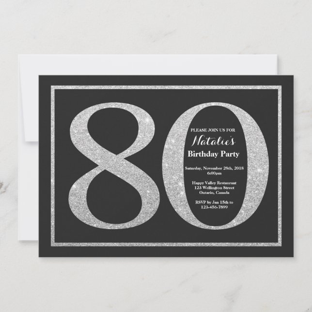 Invitation 80e Anniversaire Tableau Noir Paillette (Devant)