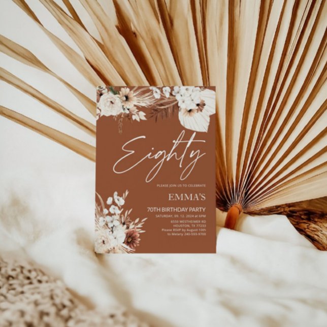 Invitation 80e anniversaire Terracotta Boho Pampas (Créateur téléchargé)