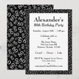 Invitation 80e anniversaire Thème de fête Motif noir et blanc