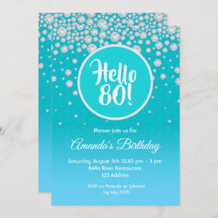 Invitation 80e anniversaire turquoise bleu diamants parties s