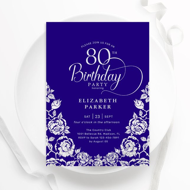 Invitation 80e anniversaire violet Roses d'argent (Créateur téléchargé)
