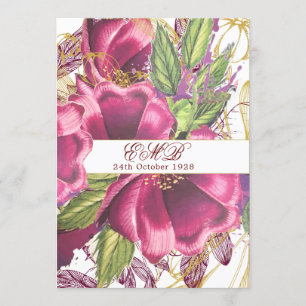 Invitation 80e Burgundy Gold Floral Elégant Anniversaire de N
