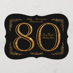 Invitation 80e,Fête d'anniversaire 80e,grand Gatsby,noir & or