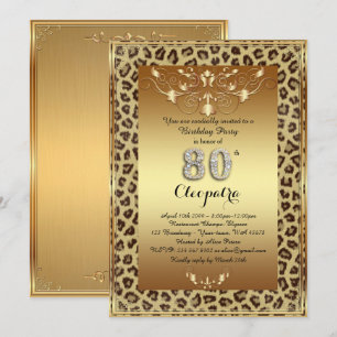 Invitation 80e, fête d'anniversaire 80e, or Royal Cheetah plu