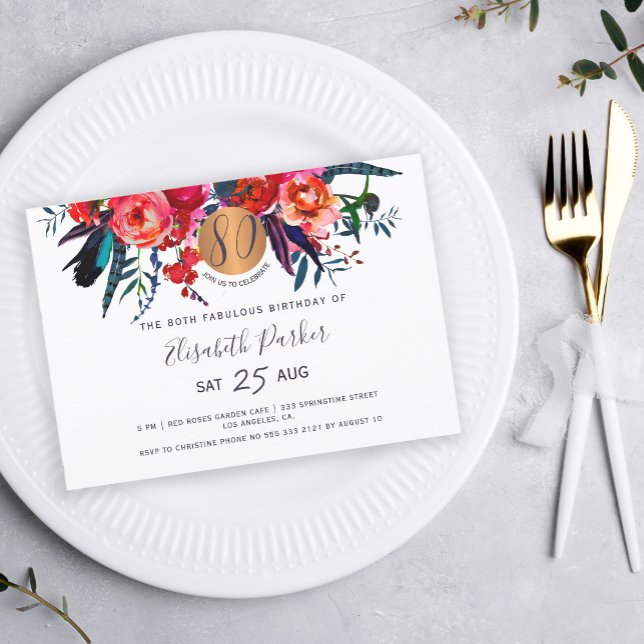 Invitation 80e fête d'anniversaire d'anniversaire de boho mod (Créateur téléchargé)