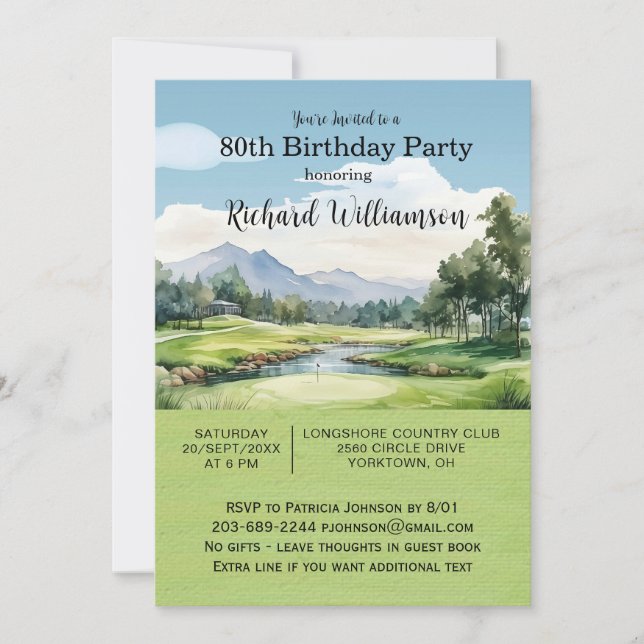 Invitation 80e fête d'anniversaire Fête de Golf pour hommes (Devant)
