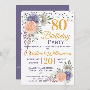Invitation 80e fête d'anniversaire Floral Peony violet