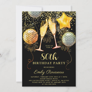 Invitation 80e fête d'anniversaire Gold Black Parties scintil