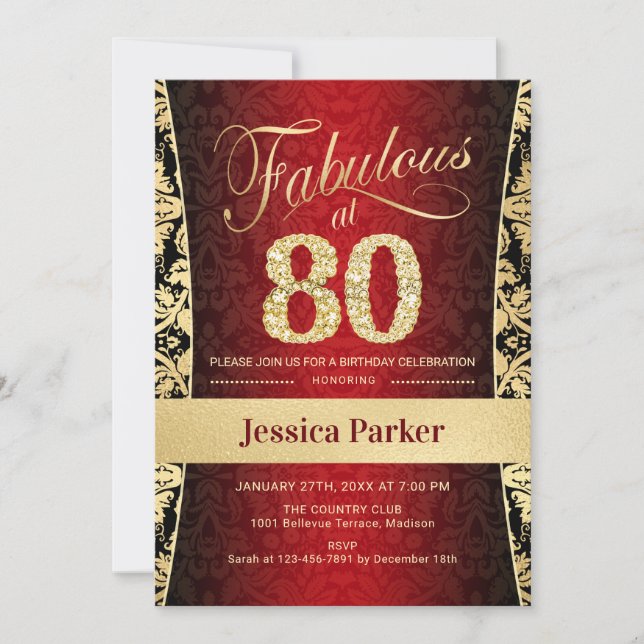 Invitation 80e fête d'anniversaire - Gold Red Black (Devant)