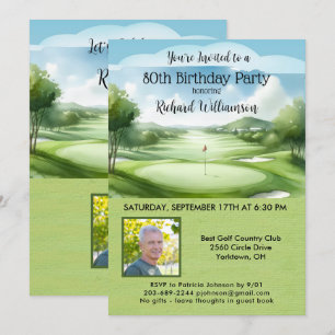 Invitation 80e Fête d'anniversaire Homme Photo Golf