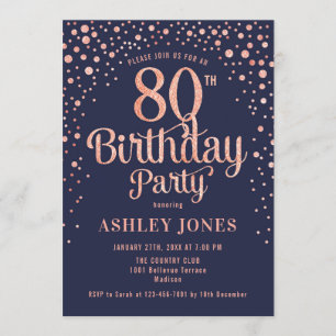 Invitation 80e fête d'anniversaire - Marine & Rose Gold