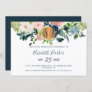 Invitation 80e Fleurs de marine moderne aquarelle fête d'anni