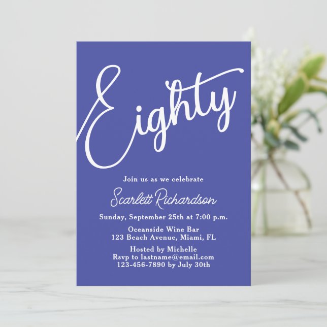Invitation 80e Jour d'anniversaire de la lavande de script mo (Debout devant)