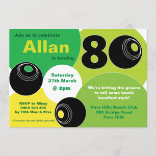 Invitation 80e pelouse Bowls Barefoot Bowling Anniversaire