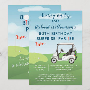 Invitation 80e Surprise Anniversaire Party Thème de golf masc