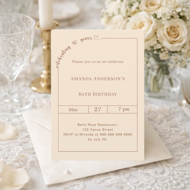 Invitation 80ème anniversaire champagne or simple moderne (Créateur téléchargé)