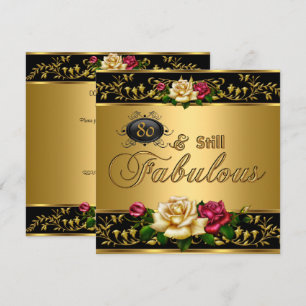 Invitation 80ème Anniversaire "Toujours Fabuleux" Roses Rouge