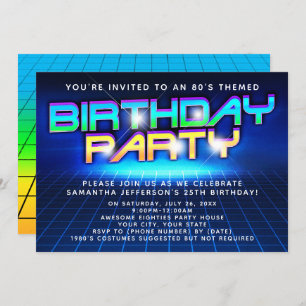 Invitation 80s 90s Neon Glow Grid 80 Anniversaire fête