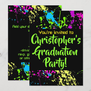 Invitation 80s 90s Paint Splatter Graduation Party