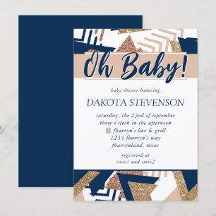 Invitation 80s Abstrait tendance   Marine et Rose Gold Oh Bab