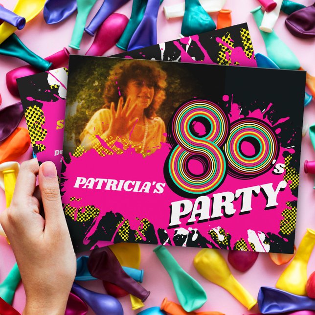 Invitation 80's Fête anniversaire ou événement retro rose pho (Créateur téléchargé)