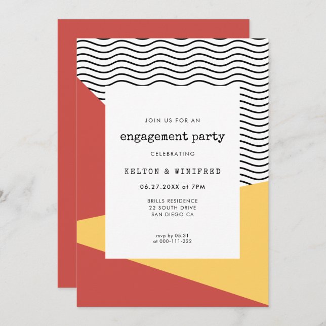 Invitation 80s Pop art Memphis style fiançailles (Devant / Derrière)