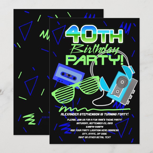 Invitation 80s Retro 40th Birthday Party (Devant / Derrière)