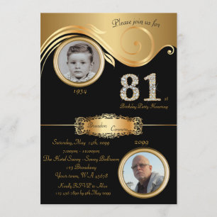 Invitation 81e, Anniversaire Homme 81e, élégant art déco, or 