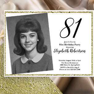 Invitation 81e anniversaire personnalisé photo blanc et or