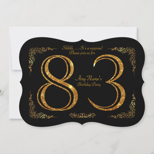 Invitation 83e,Fête d'anniversaire 83e,grand Gatsby,noir & or (Devant)