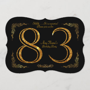 Invitation 83e,Fête d'anniversaire 83e,grand Gatsby,noir & or