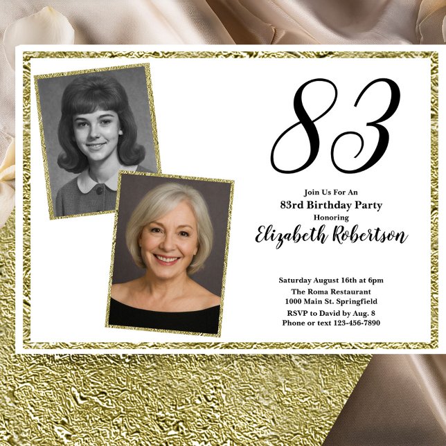 Invitation 83rd Custom Photo White and Gold  (Créateur téléchargé)