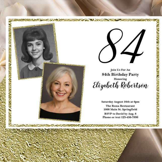 Invitation 84th Custom Photo White and Gold  (Créateur téléchargé)