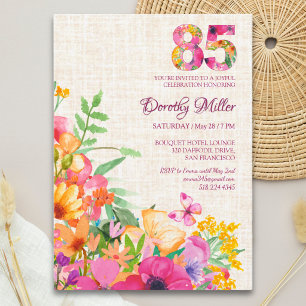 Invitation 85 Ans Fleurs Floral Lin 85e Anniversaire