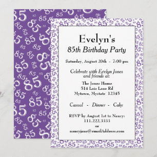 Invitation 85e anniversaire de la fête Purple Numéro Motif