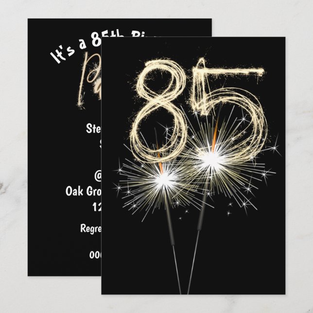 Invitation 85e anniversaire fête Sparkler (Devant / Derrière)