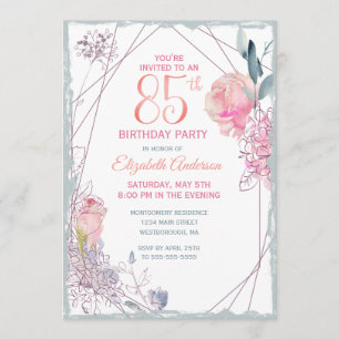 Invitation 85e anniversaire Floral Blush Rose Watercolor Part