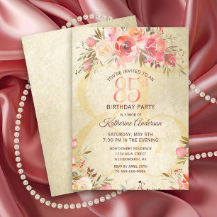 Invitation 85e anniversaire Floral rose Roses Gold Shimmer Pa