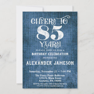 Invitation 85e Anniversaire Lin Bleu Bravo rustiqu