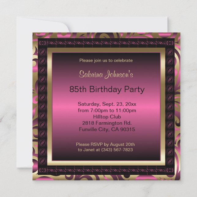 Invitation 85e anniversaire| Métallure et or roses (Dos)