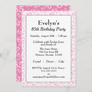 Invitation 85e anniversaire Motif de la fête rose et blanc