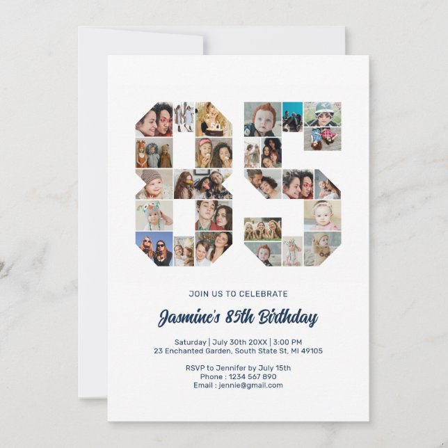 Invitation 85e anniversaire Numéro 85 Photo personnalisée Col (Devant)
