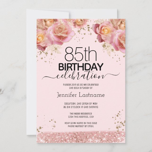 Invitation 85e anniversaire Parties scintillant rose Invitati (Devant)
