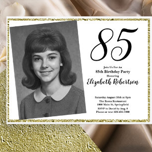 Invitation 85e anniversaire personnalisé avec photo blanche e