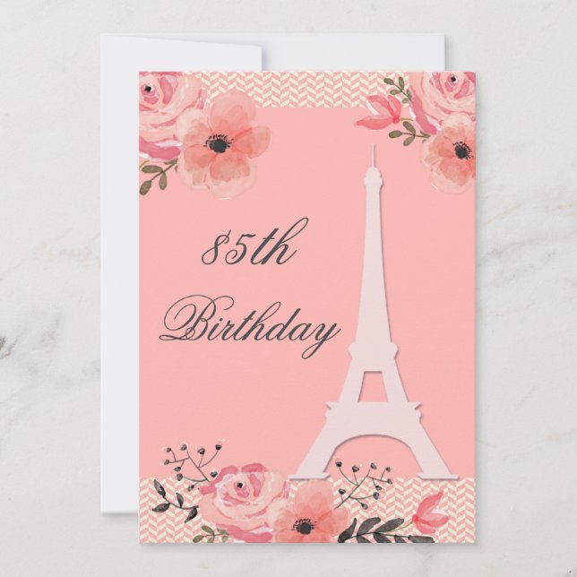 Invitation 85e anniversaire Tour Eiffel Chic Floral Paris (Devant)