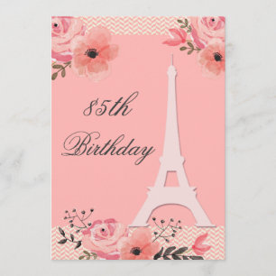 Invitation 85e anniversaire Tour Eiffel Chic Floral Paris